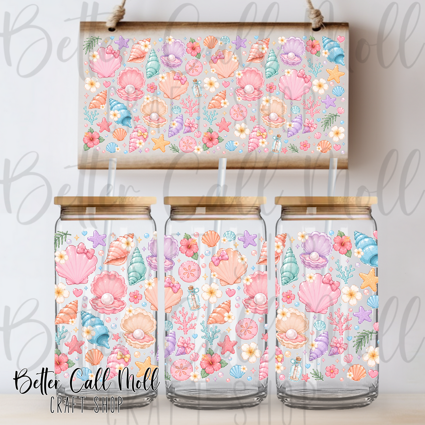 Pastel Seashells UV DTF 16oz Tumbler Wrap