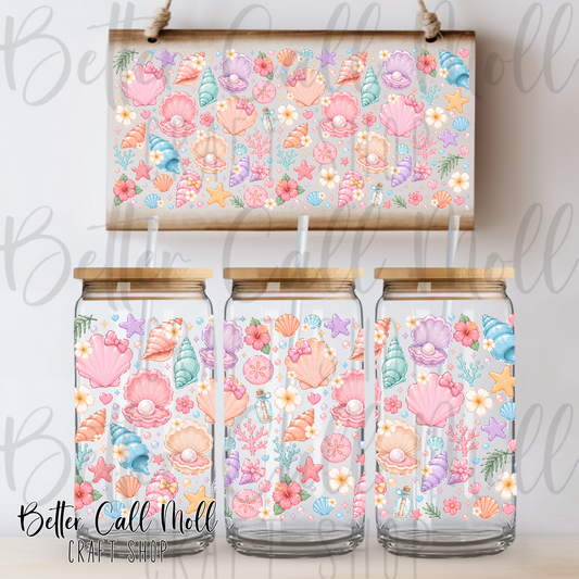 Pastel Seashells UV DTF 16oz Tumbler Wrap