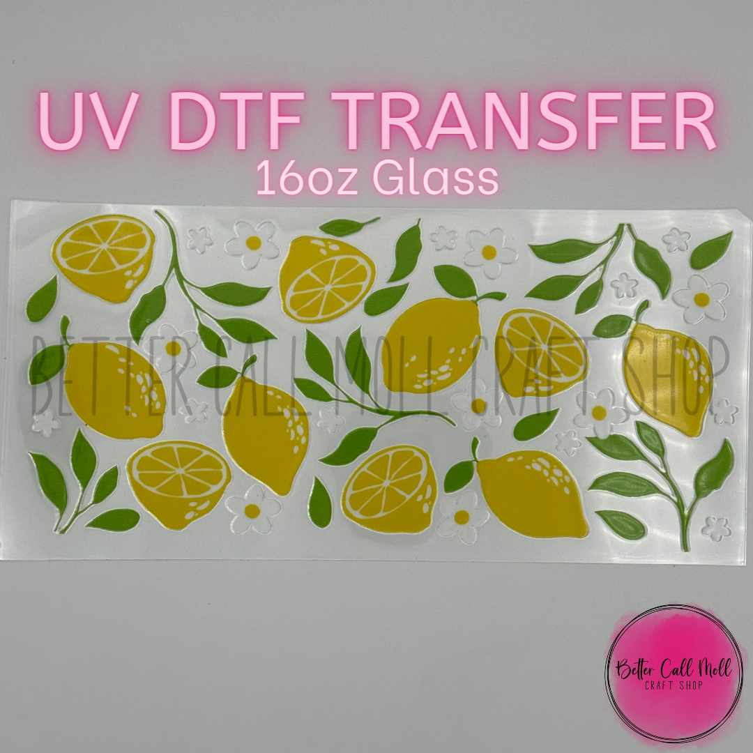 Lemons UV DTF 16oz Glass Tumbler Wrap
