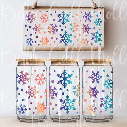 W108 - Colorful Snowflakes UV DTF 16oz Tumbler Wrap