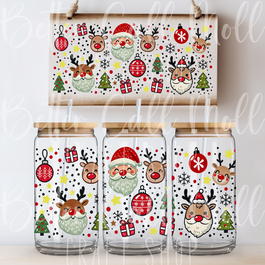 W124 - Santa and Reindeer UV DTF 16oz Tumbler Wrap