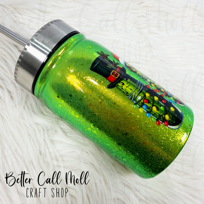 17oz Glitter Christmas Pickles Insulated Stainless Steel Coated Tumbler