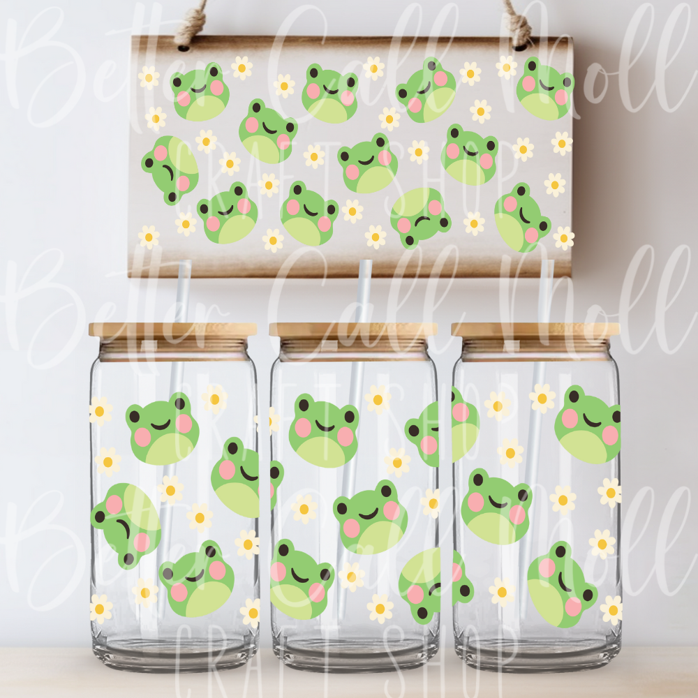 Happy Frogs UV DTF 16oz Glass Tumbler Wrap