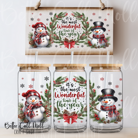 It's the Most Wonderful Time of the Year Snowmen UV DTF 16oz Tumbler Wrap