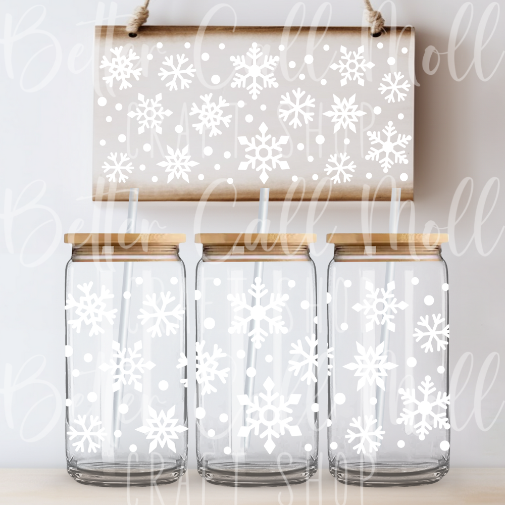 W106 - White Snowflakes UV DTF 16oz Tumbler Wrap