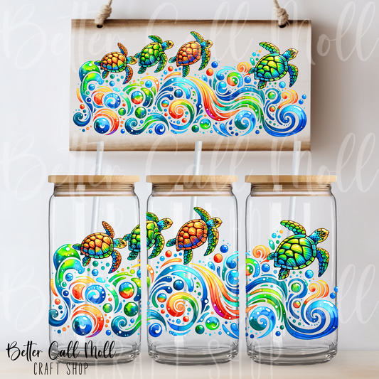 W165 - Sea Turtle Swirls UV DTF 16oz Tumbler Wrap