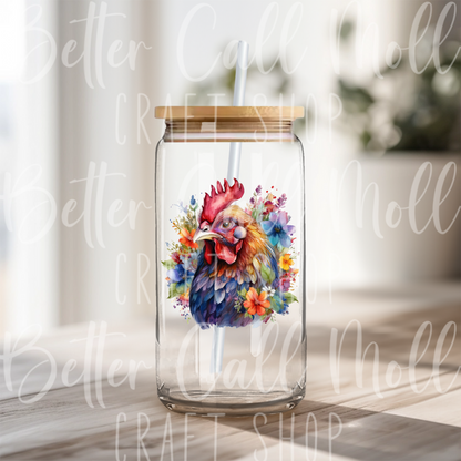 D166 - Floral Rooster UV DTF Decal