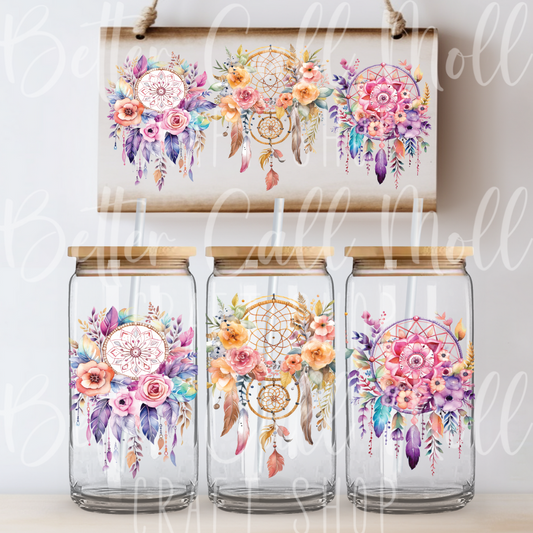 W058 - Floral Dream Catchers UV DTF 16oz Tumbler Wrap