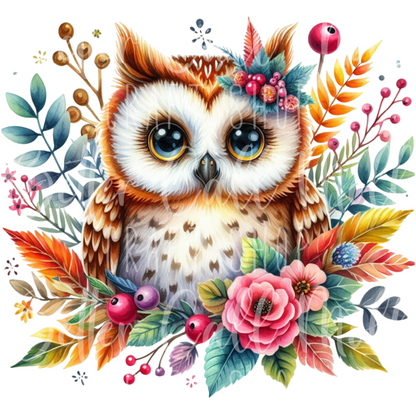 Colorful Floral Owl UV DTF Decal