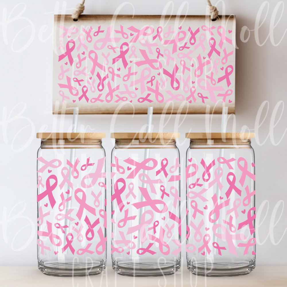 Breast Cancer Ribbons UV DTF 16oz Tumbler Wrap