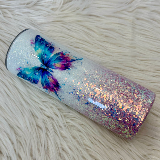 20oz Glitter Butterfly Insulated Stainless Steel Coated Tumbler