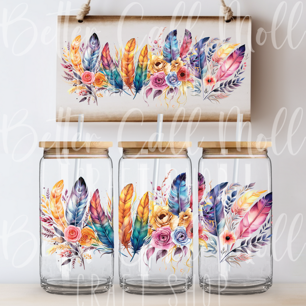 W059 - Colorful Feathers  UV DTF 16oz Tumbler Wrap