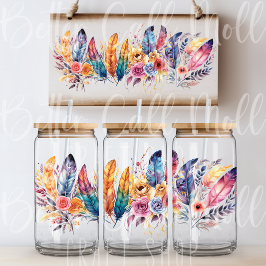 Colorful Feathers  UV DTF 16oz Tumbler Wrap