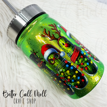 17oz Glitter Christmas Pickles Insulated Stainless Steel Coated Tumbler