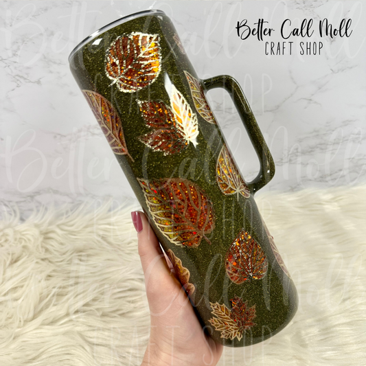 30oz Peekaboo Leaves Insulated Stainless Steel Coated Handle Tumbler