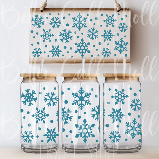 W107 - Blue Snowflakes UV DTF 16oz Tumbler Wrap