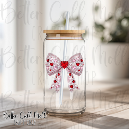 Rhinestone Heart Bow UV DTF Decal