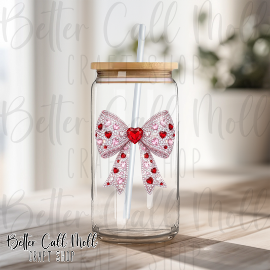 Rhinestone Heart Bow UV DTF Decal