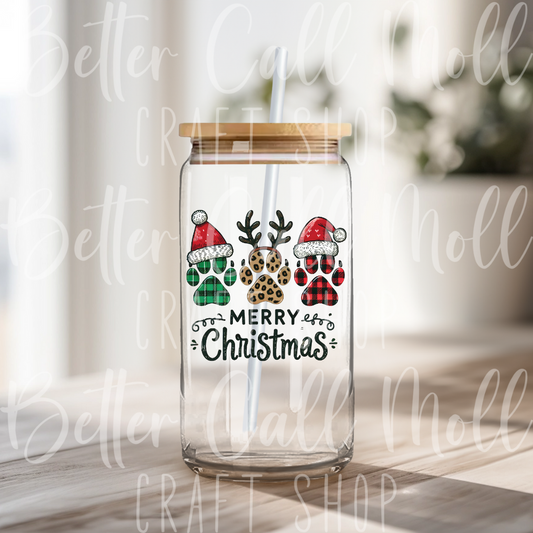 D146 - Puppy Paw Merry Christmas UV DTF Decal