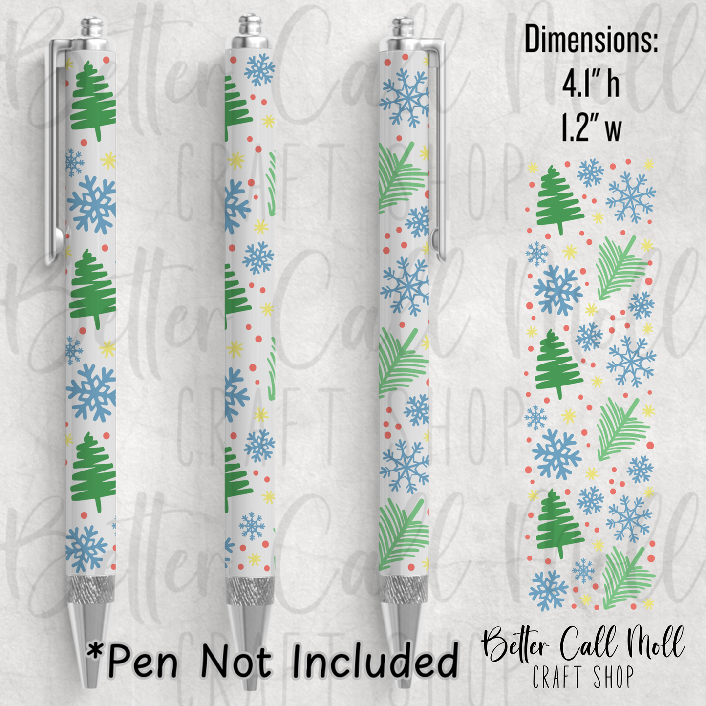 Christmas Trees and Snowflakes UV DTF Pen Wrap