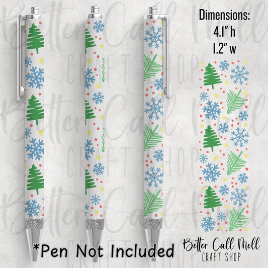 Christmas Trees and Snowflakes UV DTF Pen Wrap