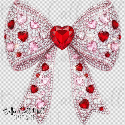 Rhinestone Heart Bow UV DTF Decal