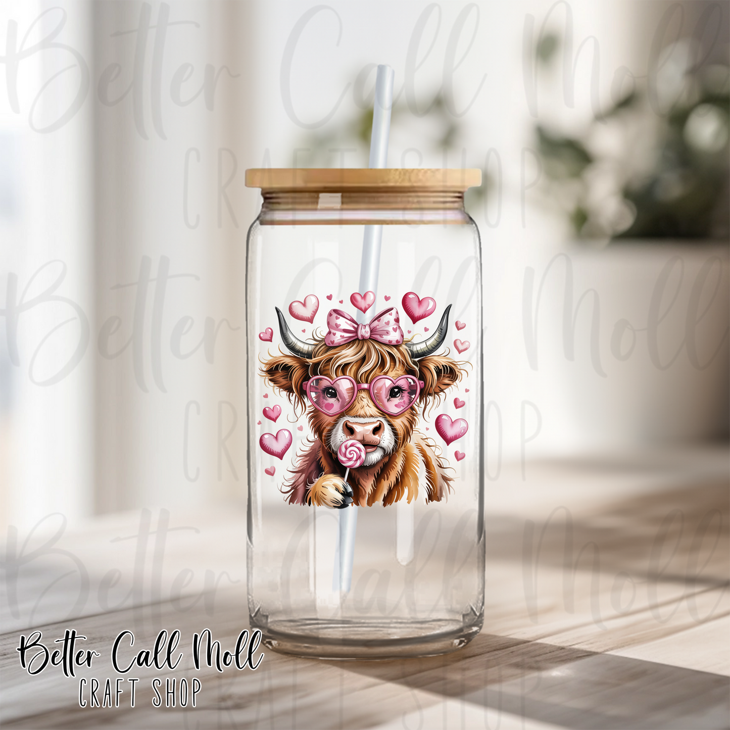 Valentine Highland Cow UV DTF Decal