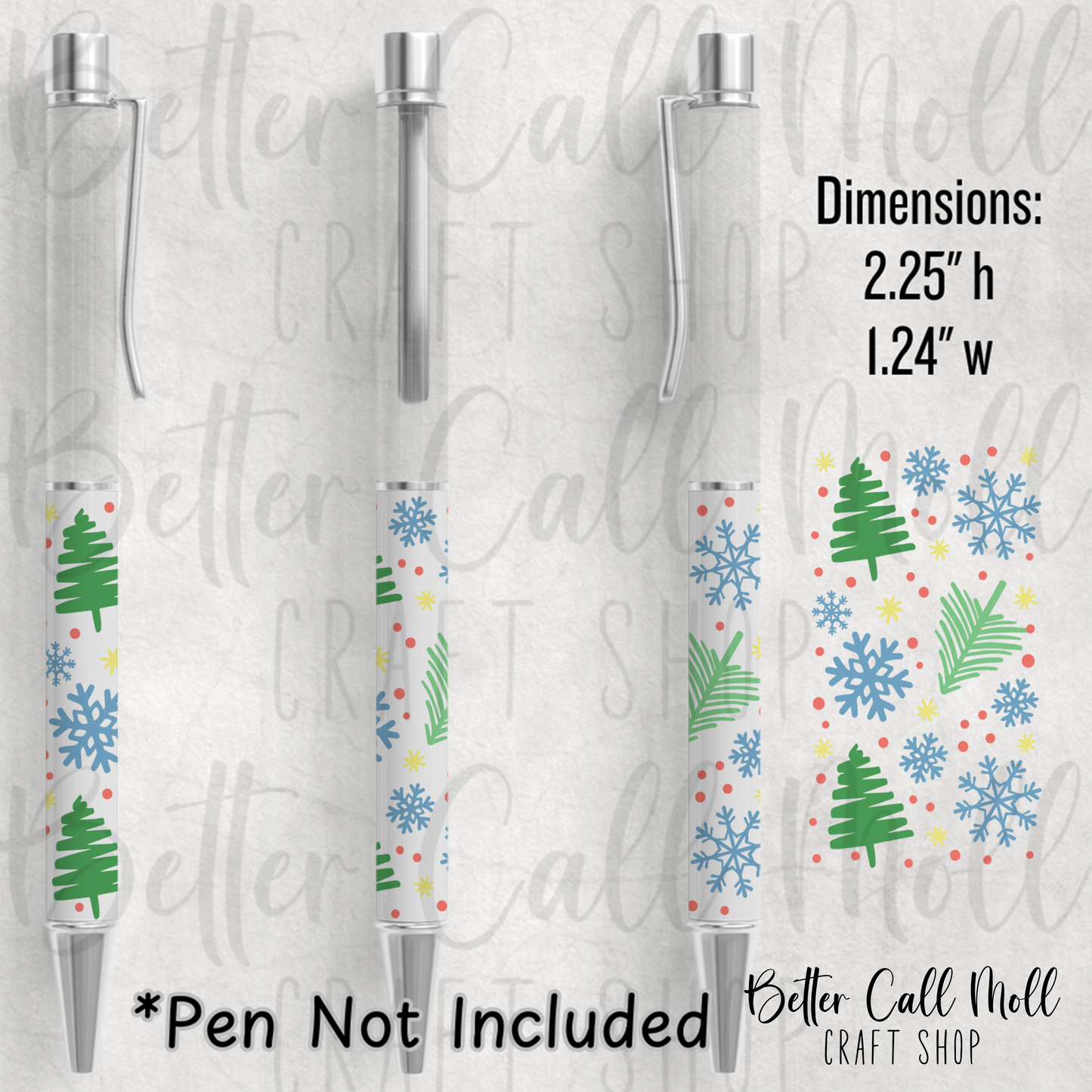 Christmas Trees and Snowflakes UV DTF Pen Wrap
