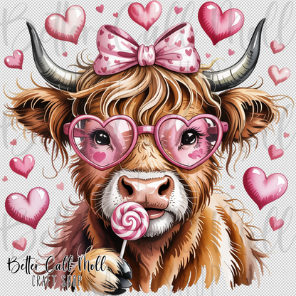 Valentine Highland Cow UV DTF Decal