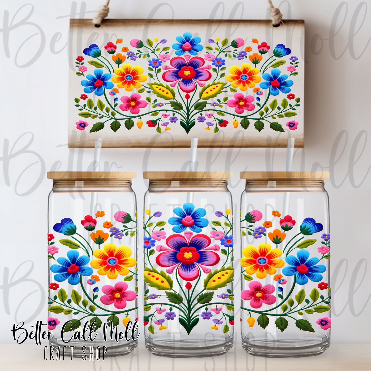 Mexican Flowers UV DTF 16oz Tumbler Wrap