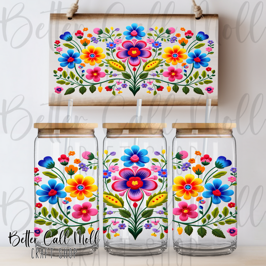 Mexican Flowers UV DTF 16oz Tumbler Wrap