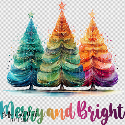 Merry and Bright Colorful Trees UV DTF Decal