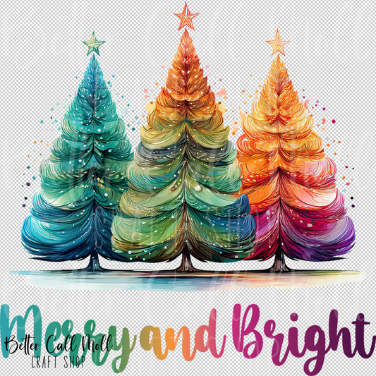Merry and Bright Colorful Trees UV DTF Decal