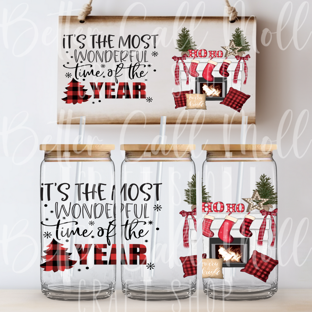 W120 - It's the Most Wonderful Time Fireplace UV DTF 16oz Tumbler Wrap