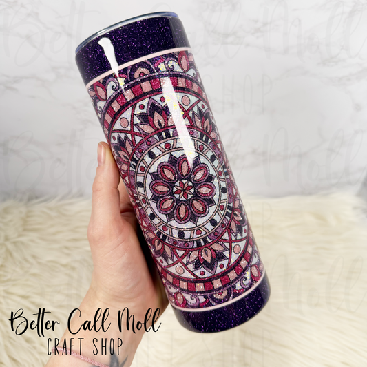 20oz Glitter Mandala Insulated Stainless Steel Coated Tumbler