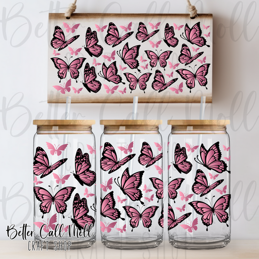 Pink Butterflies 2 UV DTF 16oz Tumbler Wrap