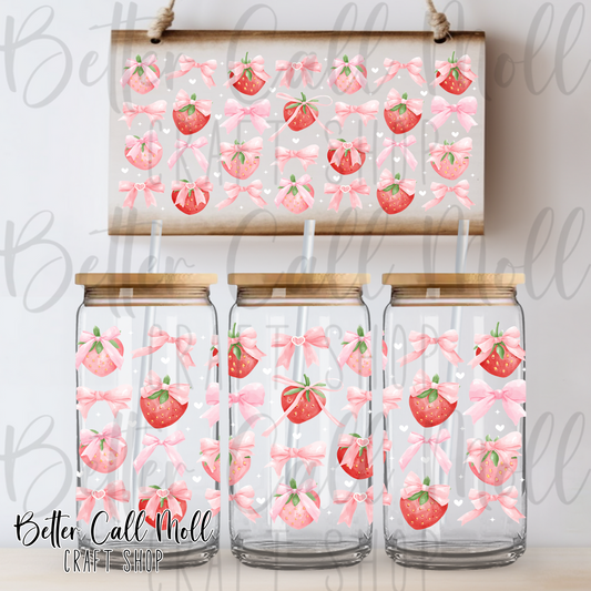 Coquette Strawberries UV DTF 16oz Tumbler Wrap