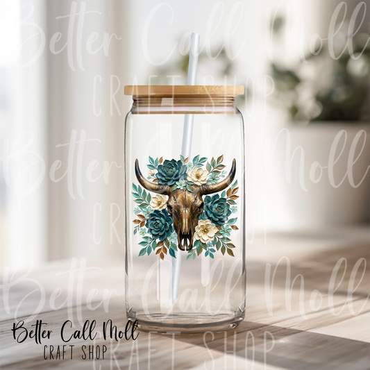 Floral Bull Skull 3 UV DTF Decal