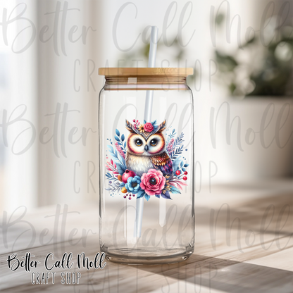 Floral Owl UV DTF Decal