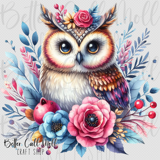 Floral Owl UV DTF Decal
