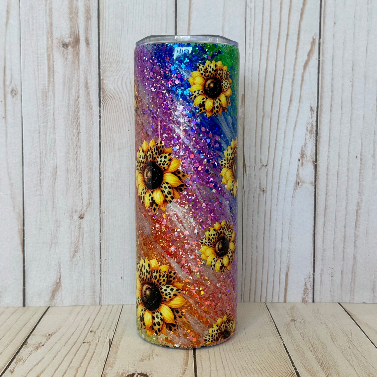 20oz Sunflower Milky Way Glitter Insulated Stainless Steel Coated Tumbler