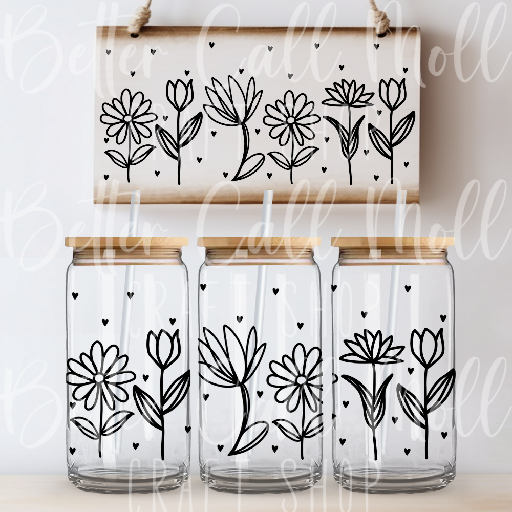 W116 - Floral Outlines 1 UV DTF 16oz Tumbler Wrap