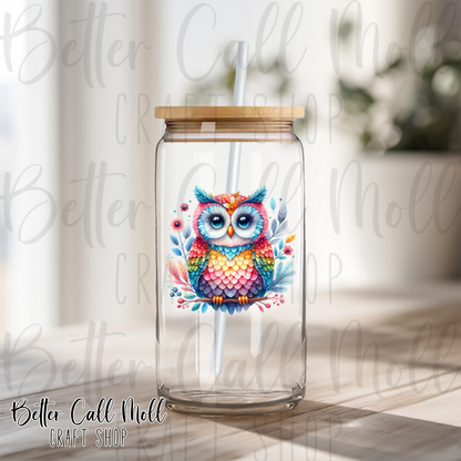 Rainbow Owl UV DTF Decal