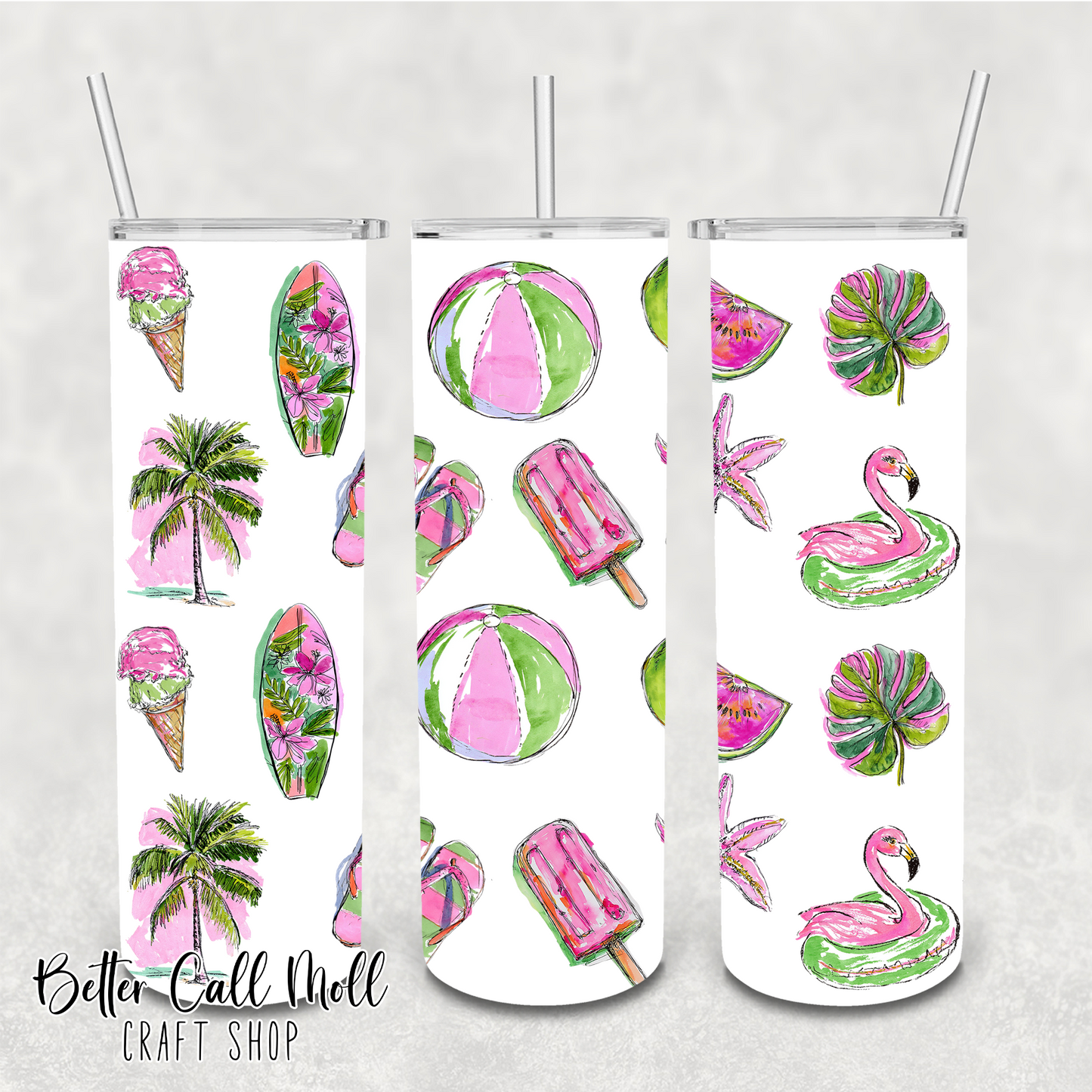 Pink and Green Summer UV DTF 20/30oz Skinny Tumbler Wrap