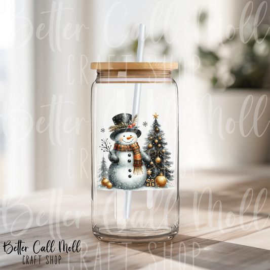 Black and Gold Snowman UV DTF Decal