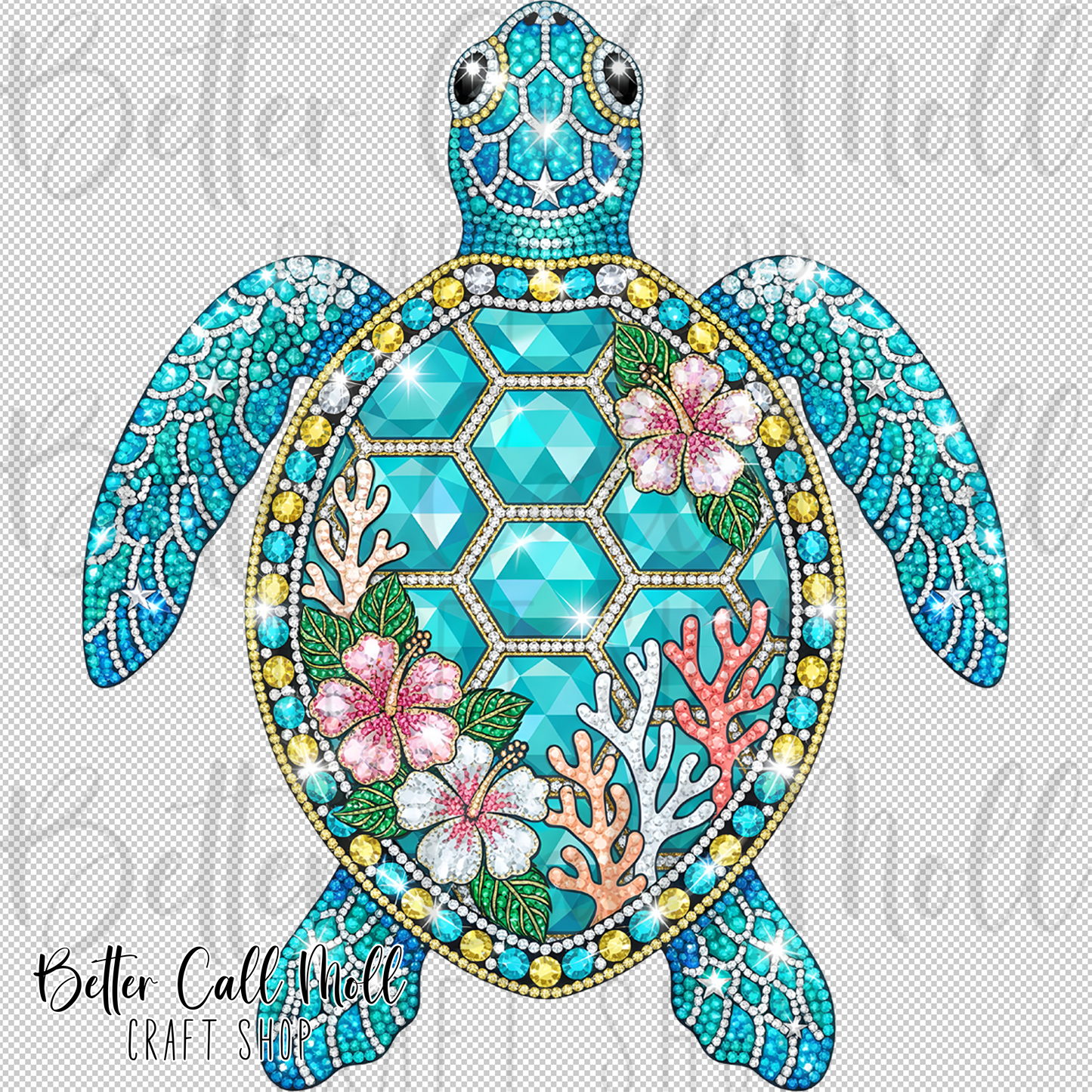 Rhinestone Sea Turtle UV DTF Decal