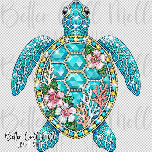 Rhinestone Sea Turtle UV DTF Decal