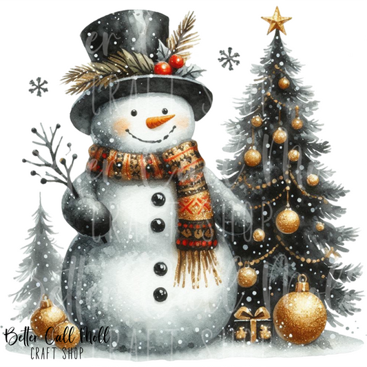 Black and Gold Snowman UV DTF Decal