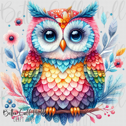 Rainbow Owl UV DTF Decal