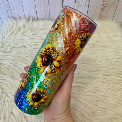 20oz Sunflower Milky Way Glitter Insulated Stainless Steel Coated Tumbler